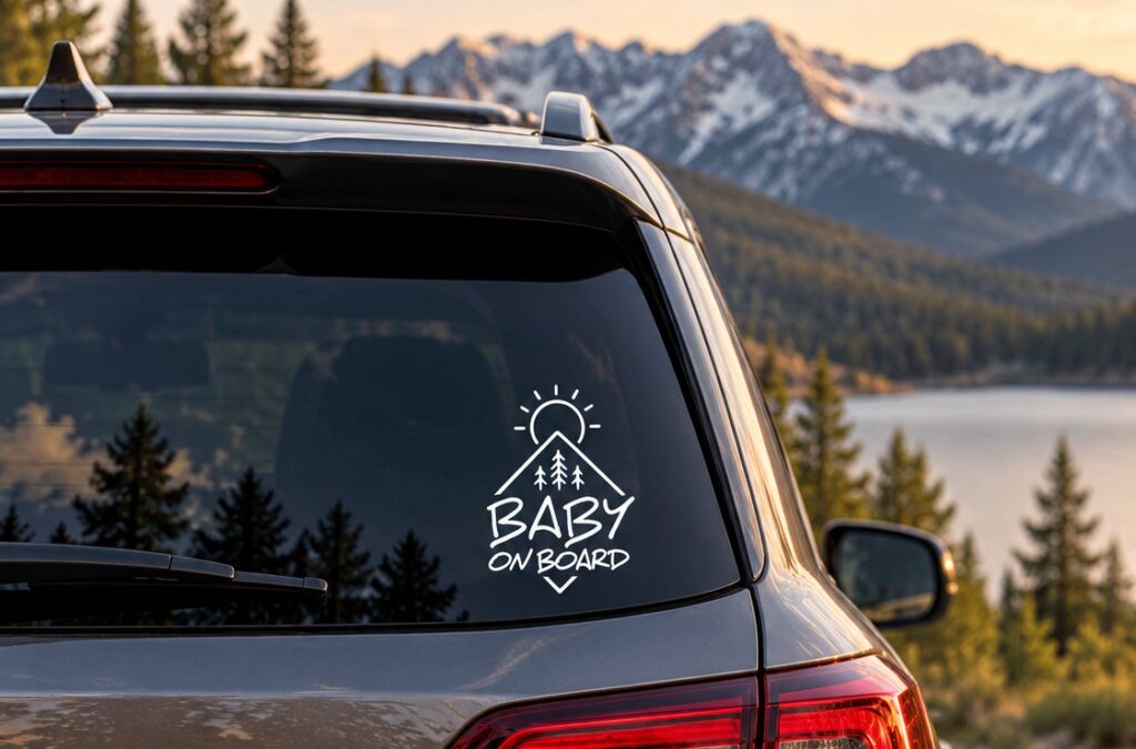Autocollant Baby on Board de 5 × 6 po sur vitre arrière teintée d’un VUS