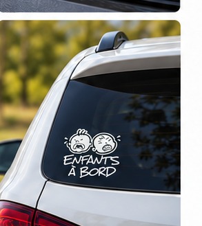 Autocollant Enfants à bord collection Pleurs, vue autre-vehicule sur vitre arrière teintée
