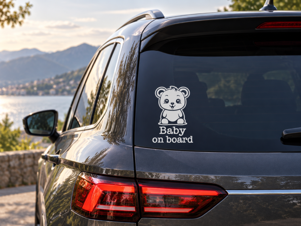 Autocollant blanc ourson Baby on Board, 3,5 x 5,5 pouces, principale