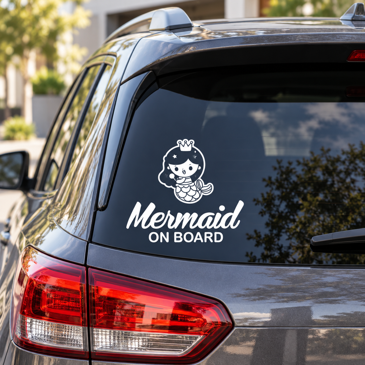 Mermaid on Board, autocollant blanc sirène 4,5 × 4,5 pouces – principale