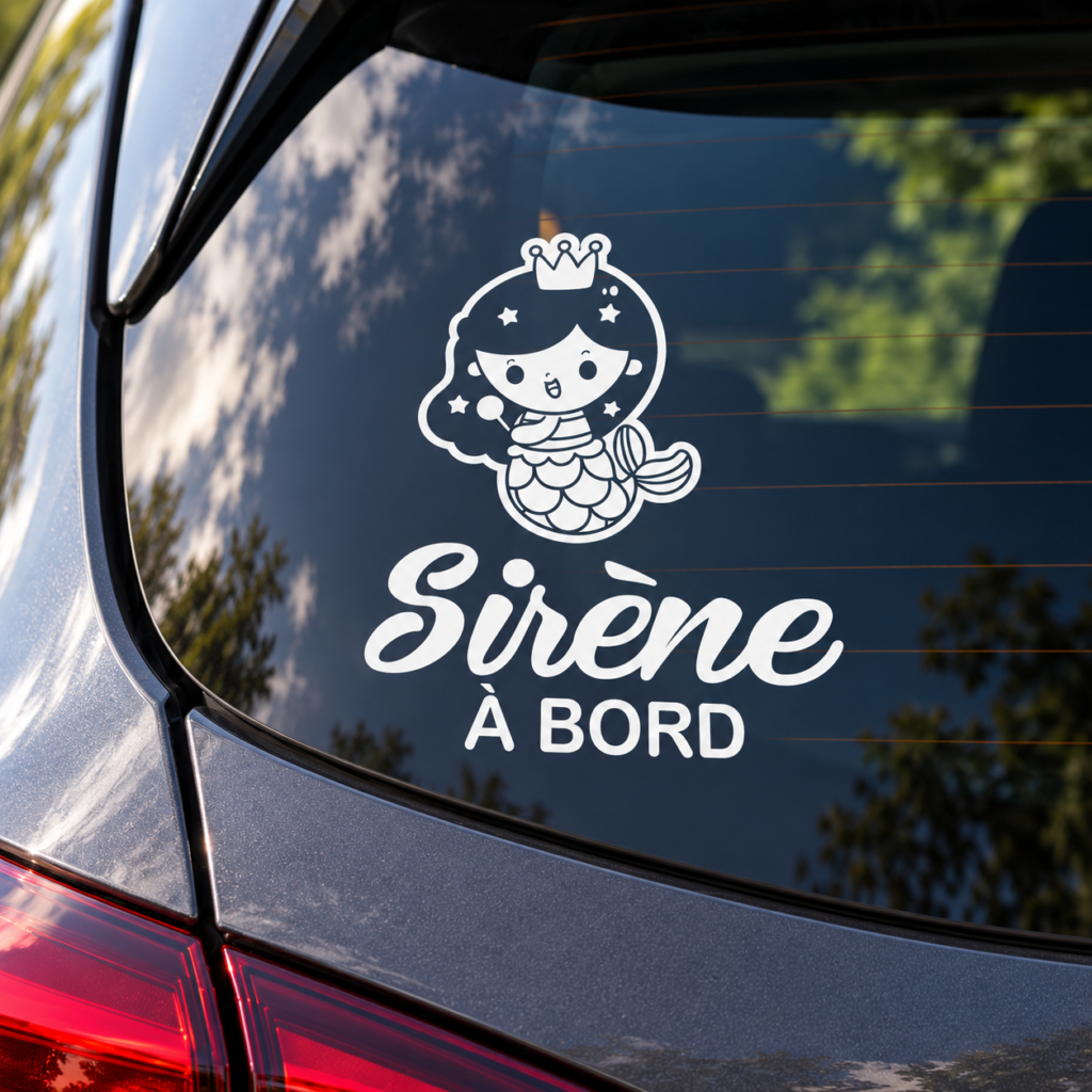 Sirène à bord, autocollant blanc sirène 4,5 × 4,5 pouces – principale